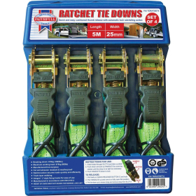 FAI/FULL - RATCHET TIE DOWNS (PACK OF 4) - 5m x 25mm - GREEN
