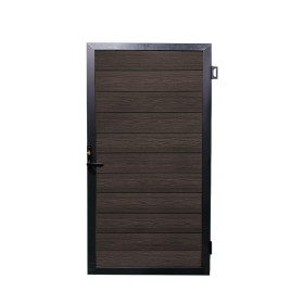 EasyFit ALUMINIUM GATE COMPLETE WITH IRONMONGERY 900 x 1800mm CO-EXTRUSION WALNUT with CHARCOAL SURROUND * NEW *