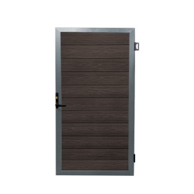 EasyFit ALUMINIUM GATE COMPLETE WITH IRONMONGERY 900 x 1800mm CO-EXTRUSION WALNUT with GREY Surround * NEW *